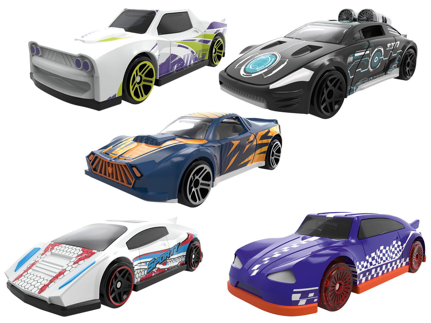 Playtive Sada autíček 1:64, 5dílná (Tuning Cars)