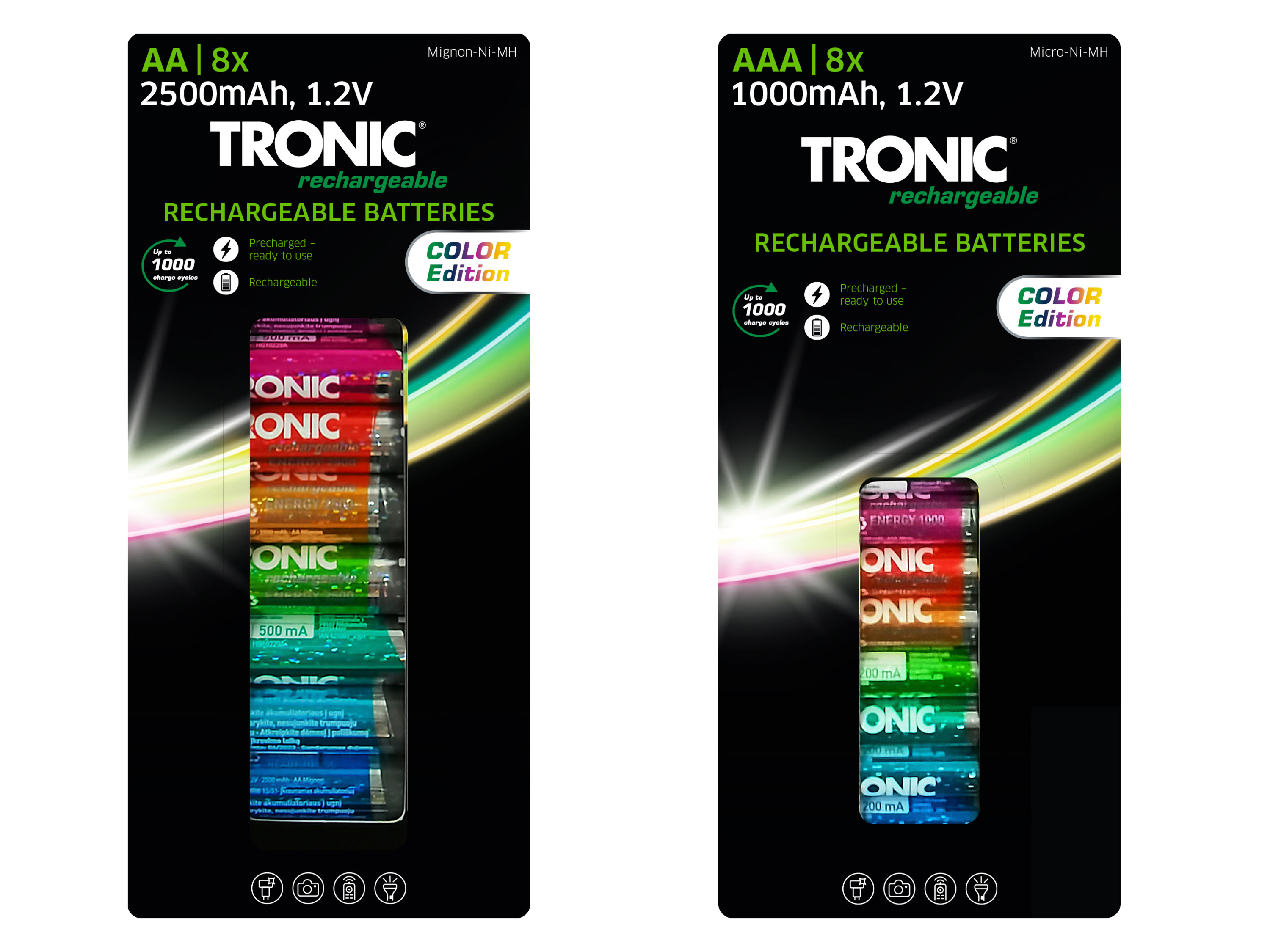 TRONIC® Nabíjecí baterie Ni-MH Ready 2 Use Color, 8 kusů